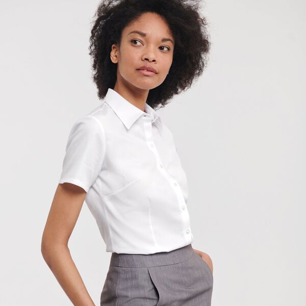 Russell Collection Ladies Short Sleeve Herringbone Shirt Thumbnail